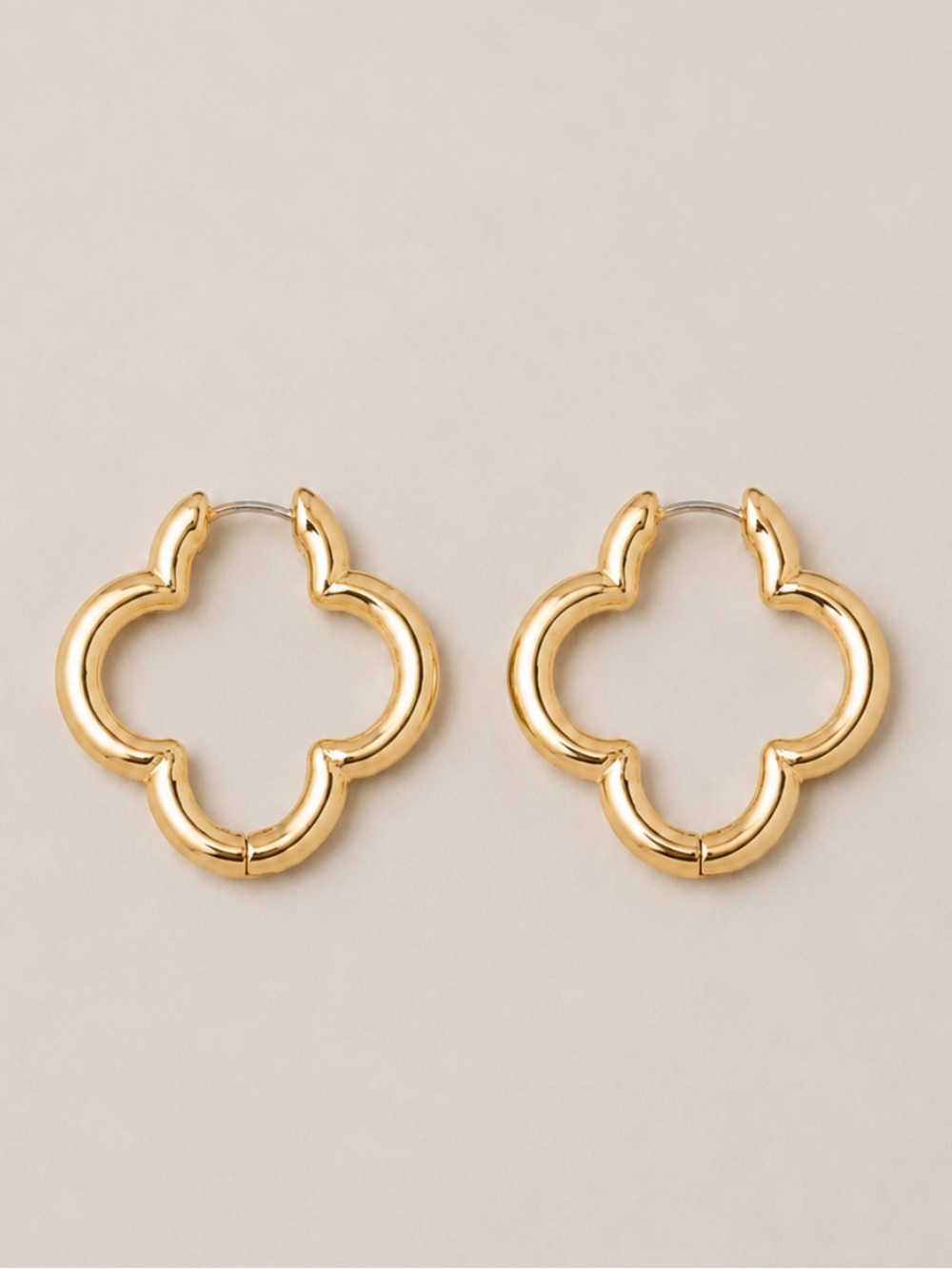 New! Gold Clover-Shaped Hoop Earrings